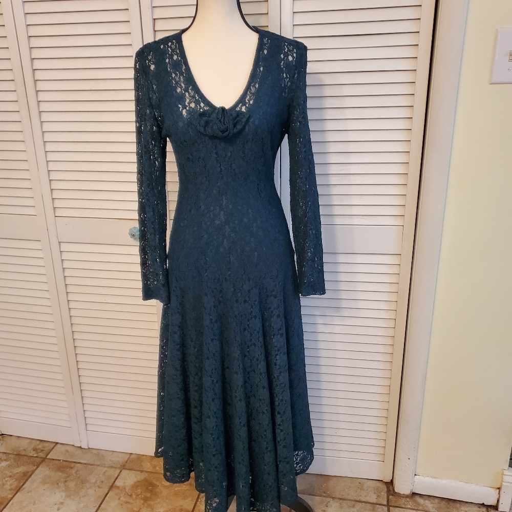 Betsy's Things Vintage Elegant Green Lace Dress, Size Small